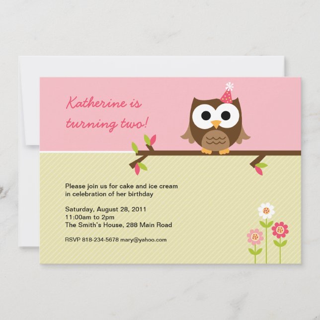 Invitación al cumpleaños de búho (Anverso)