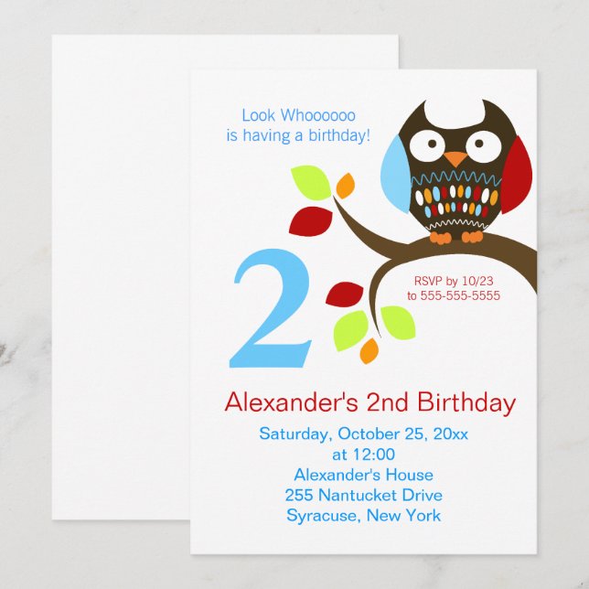 Invitación al cumpleaños de Búho Marrón Cute (Anverso / Reverso)