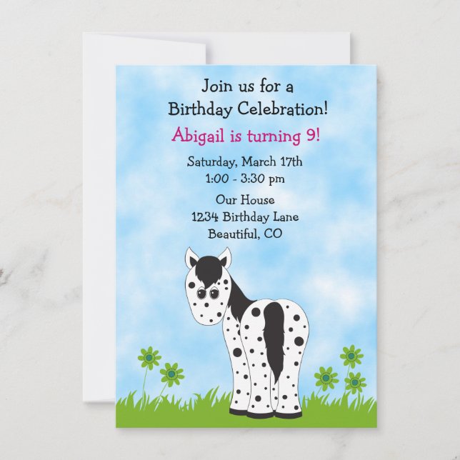Invitación al cumpleaños de Caballo de Appaloosa ~ (Anverso)