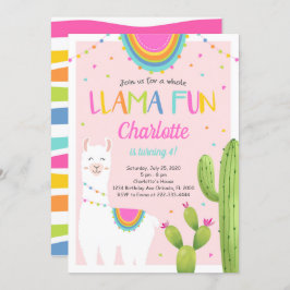 Invitación al cumpleaños de Cactus de Llama Rosa