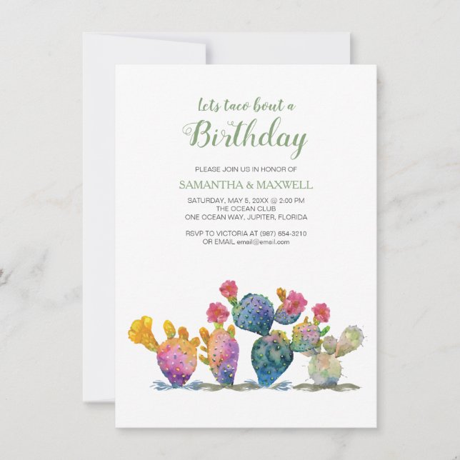 Invitación al cumpleaños de Cactus Fiesta (Anverso)
