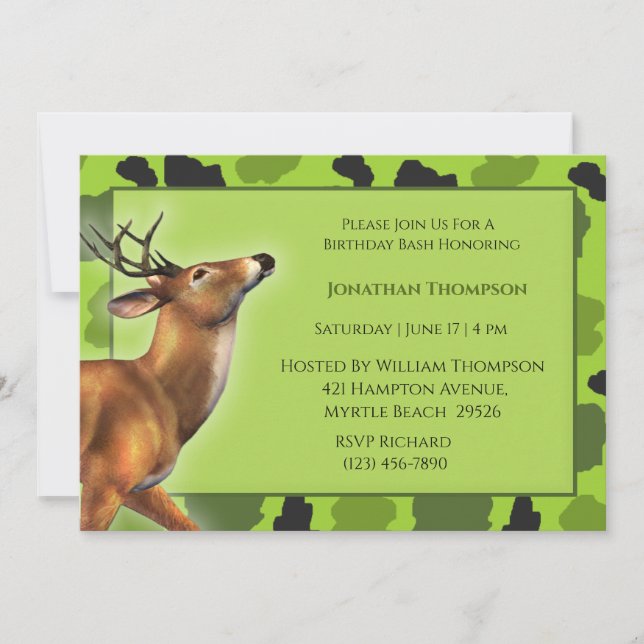 Invitación al cumpleaños de Camo Deer (Anverso)