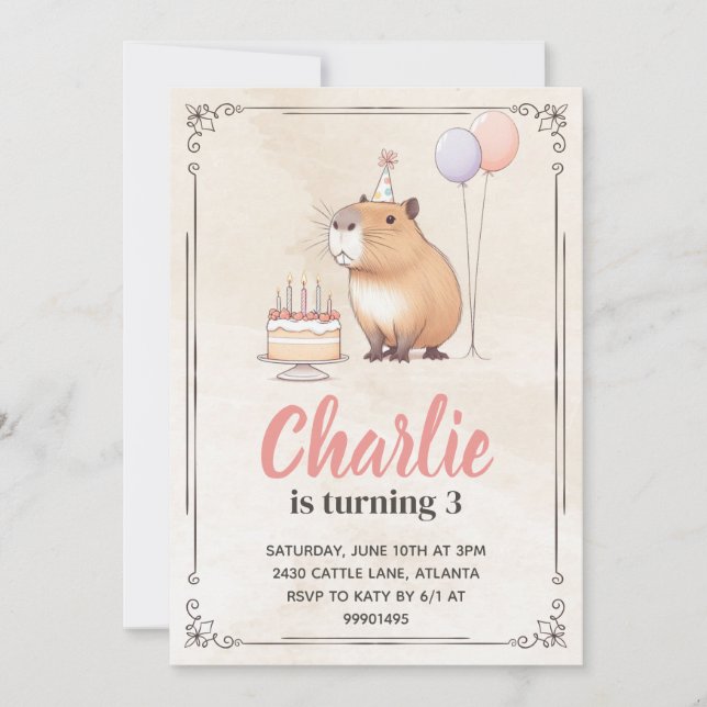 Invitación al cumpleaños de Capybara (Anverso)