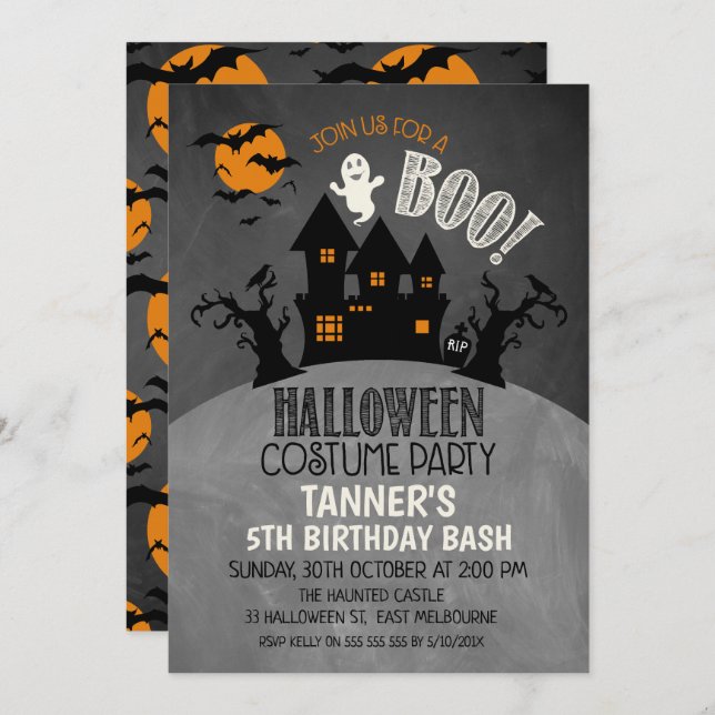 Invitación al cumpleaños de Castel en Halloween (Anverso / Reverso)