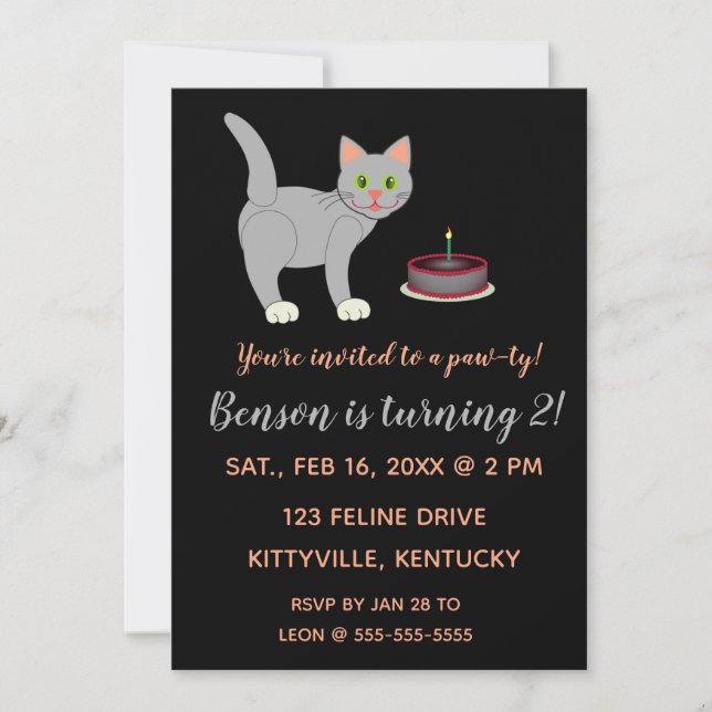 Invitación al cumpleaños de Cat y Cake Kitty (Anverso)