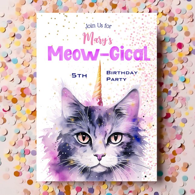 Invitación al cumpleaños de Caticorn Meow-Gical (Subido por el creador)
