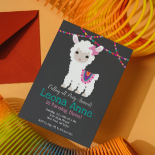Invitación al cumpleaños de Chalkboard Llama Alpac
