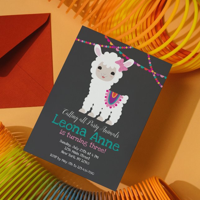 Invitación al cumpleaños de Chalkboard Llama Alpac (Subido por el creador)