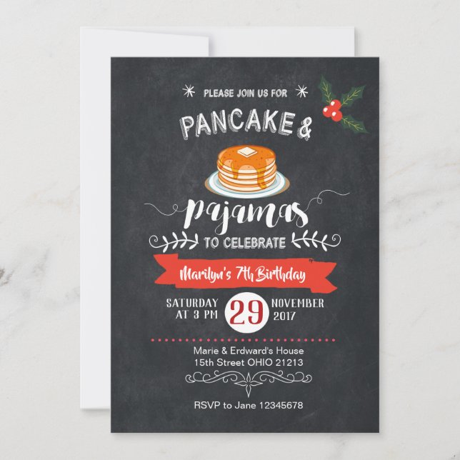 Invitación al cumpleaños de Chalkboard Pancake y P (Anverso)