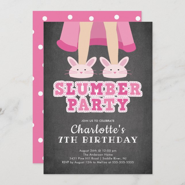 Invitación al cumpleaños de Chalkboard Slumber Paj (Anverso / Reverso)