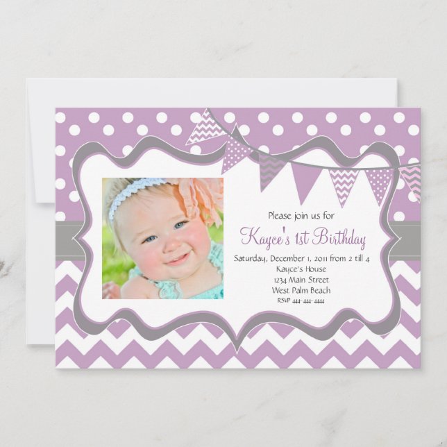 Invitación al cumpleaños de Chevron and Dots Penda (Anverso)