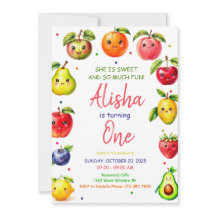 Invitación al cumpleaños de chica Cute Fruit, Fies