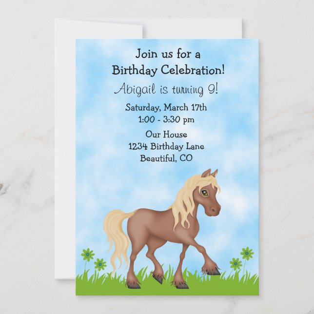 Invitación al cumpleaños de Chicas de caballos bon (Anverso)