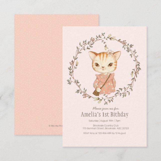 Invitación al cumpleaños de Chicas de gatos ventil (Anverso / Reverso)