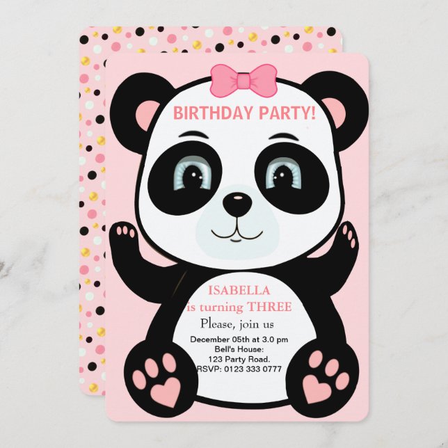 Invitación al cumpleaños de Chicas de oso de Cute  (Anverso / Reverso)