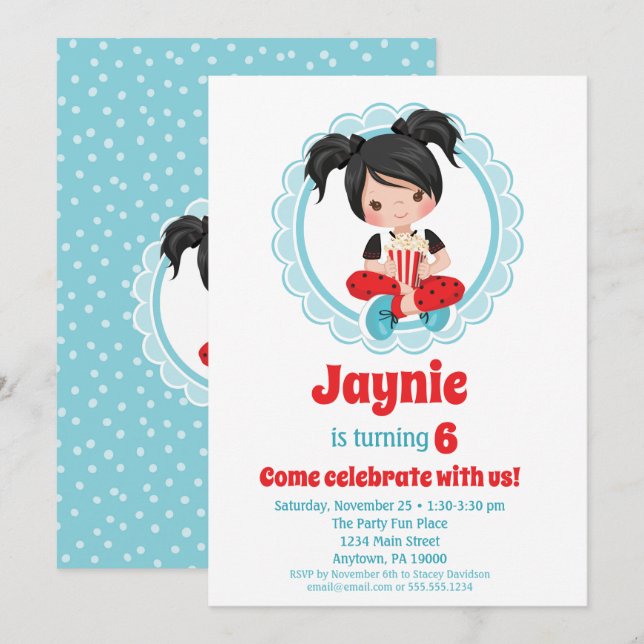 Invitación al cumpleaños de Chicas de pelo negro d (Anverso / Reverso)