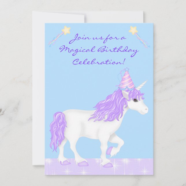 Invitación al cumpleaños de Chicas unicornios blan (Anverso)