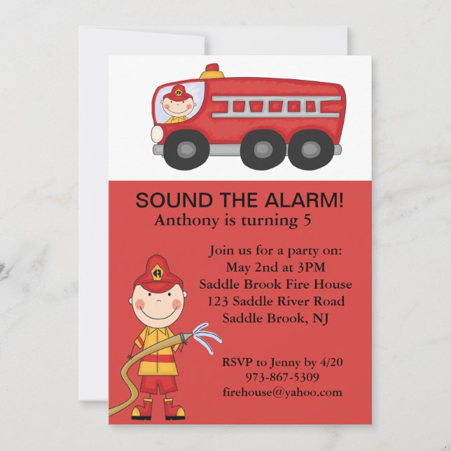 Invitación al cumpleaños de chicos rojos y chicos  (Anverso)