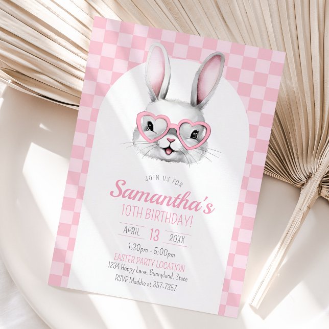 Invitación al cumpleaños de conejo de Pascua o caz (Cute-Easter-Bunny-Birthday-Invitation-for-Girls-or-Egg-Hunt)