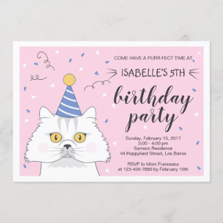 Invitación al cumpleaños de Confetti de Purty Cat