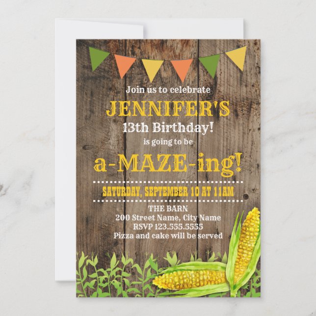 Invitación al cumpleaños de Corn Maze (Anverso)
