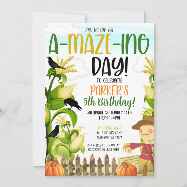 Invitación al cumpleaños de Corn Maze Boy (Anverso)