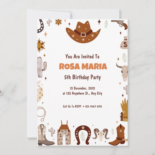 Invitación al cumpleaños de Cowboy (Anverso)