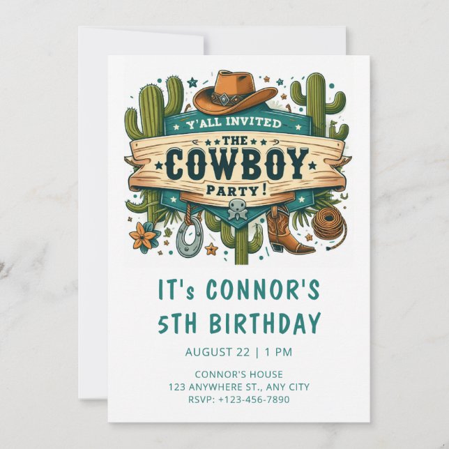 Invitación al cumpleaños de Cowboy (Anverso)