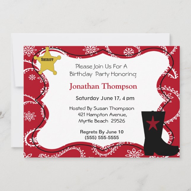 Invitación al cumpleaños de Cowboy (Anverso)