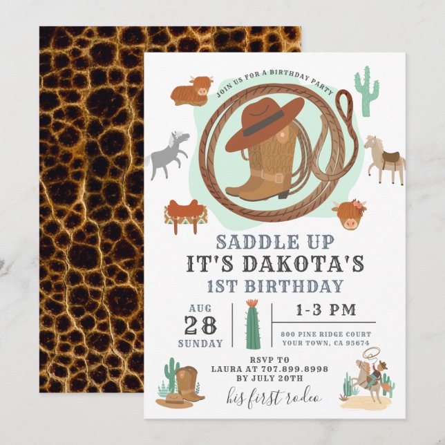 Invitación al cumpleaños de Cowboy (Anverso / Reverso)