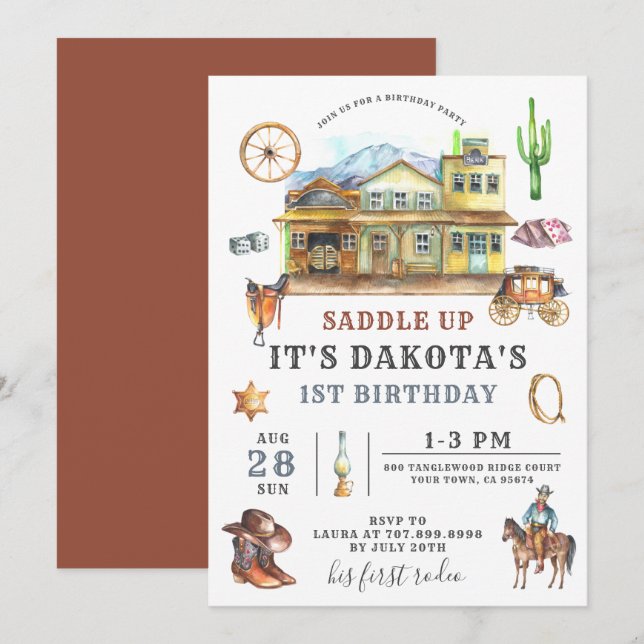 Invitación al cumpleaños de Cowboy (Anverso / Reverso)