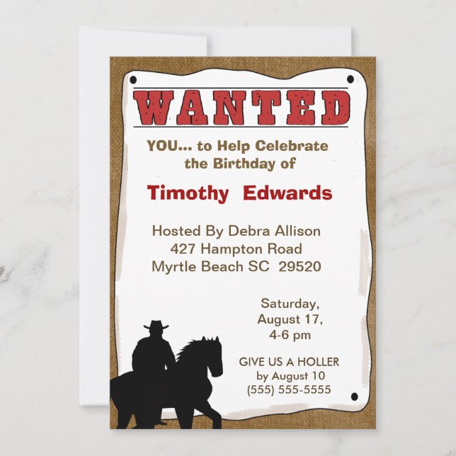 Invitación al cumpleaños de Cowboy (Anverso)