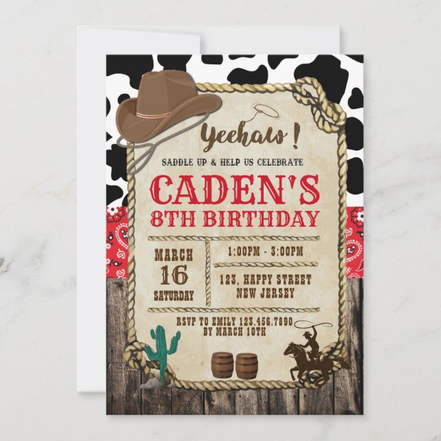Invitación al cumpleaños de Cowboy (Anverso)