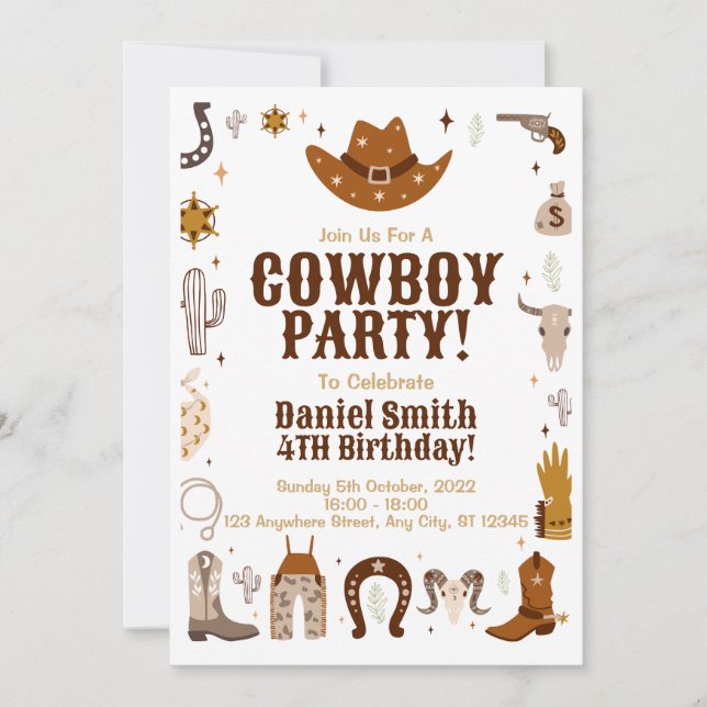 Invitación al cumpleaños de Cowboy (Anverso)