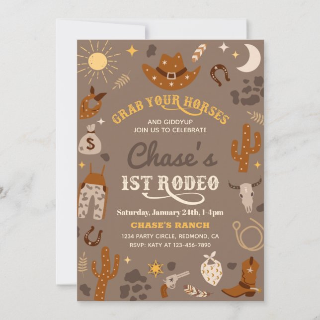 Invitación al cumpleaños de Cowboy | 1.ᵉʳ Rodeo In (Anverso)