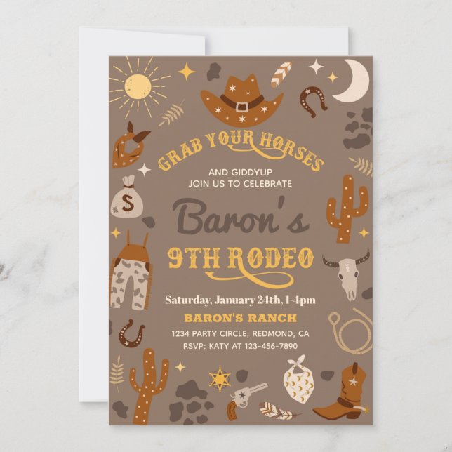 Invitación al cumpleaños de Cowboy | 9.º Rodeo Inv (Anverso)
