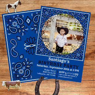 Invitación al cumpleaños de Cowboy Blue Bandana Ph