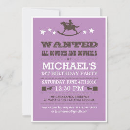 Invitación al cumpleaños de Cowboy Occidental Purp
