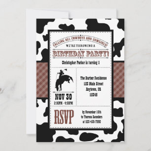 Invitación al cumpleaños de Cowboy Piel de vaca Br