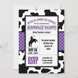 Invitación al cumpleaños de Cowboy Piel de vaca pú