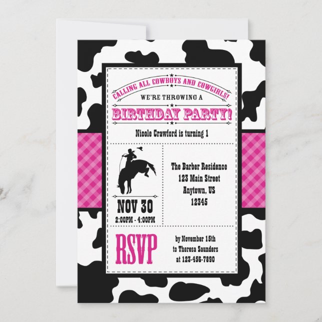 Invitación al cumpleaños de Cowboy, Piel de vaca r (Anverso)