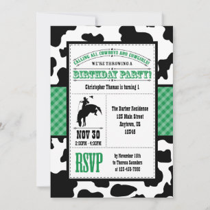 Invitación al cumpleaños de Cowboy Piel de vaca Ve