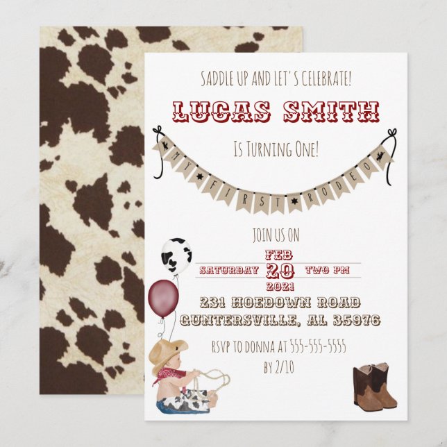 Invitación al cumpleaños de Cowboy Western Boys (Anverso / Reverso)