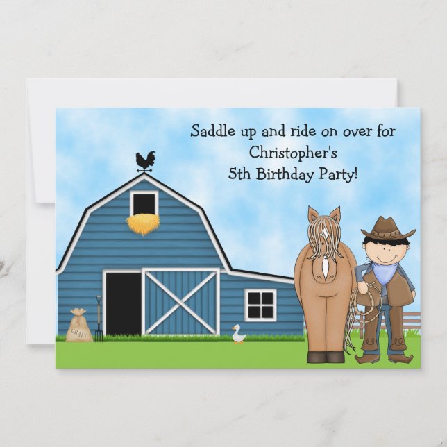 Invitación al cumpleaños de Cowboy y equinos (Anverso)