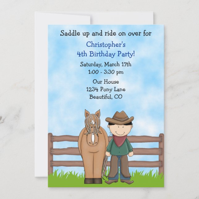 Invitación al cumpleaños de Cowboy y Horse (Anverso)