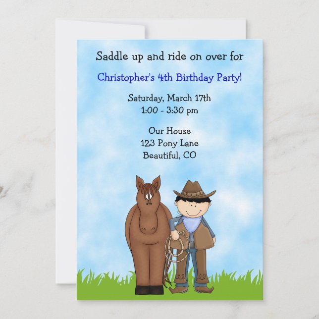 Invitación al cumpleaños de Cowboy y Horse (Anverso)