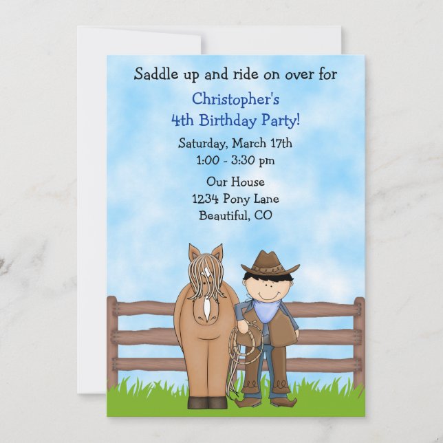Invitación al cumpleaños de Cowboy y Horse (Anverso)