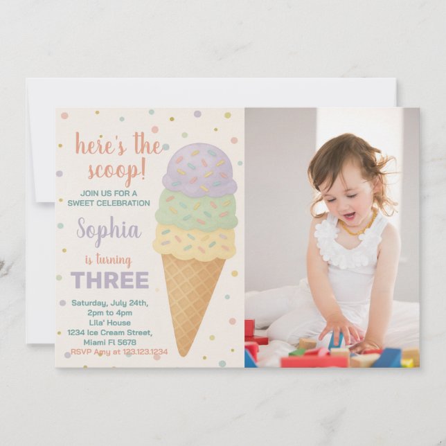 Invitación al cumpleaños de Crema de Hielo Editabl (Anverso)