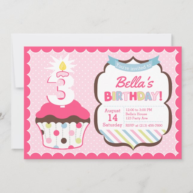 Invitación al cumpleaños de Cupcake Age Candle Gir (Anverso)