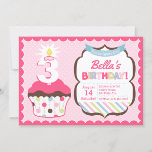 Invitación al cumpleaños de Cupcake Age Candle Gir